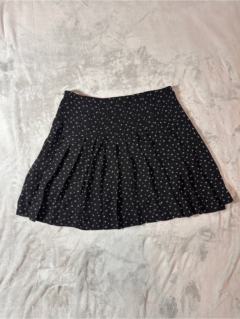 Ralph Lauren Black Pleated Skater Skirt with White Dot Print